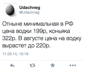 Отныне минимальная в РФ цена водки 199 р, коньяка 322 р. В августе цена на водку вырастет до 22О р.